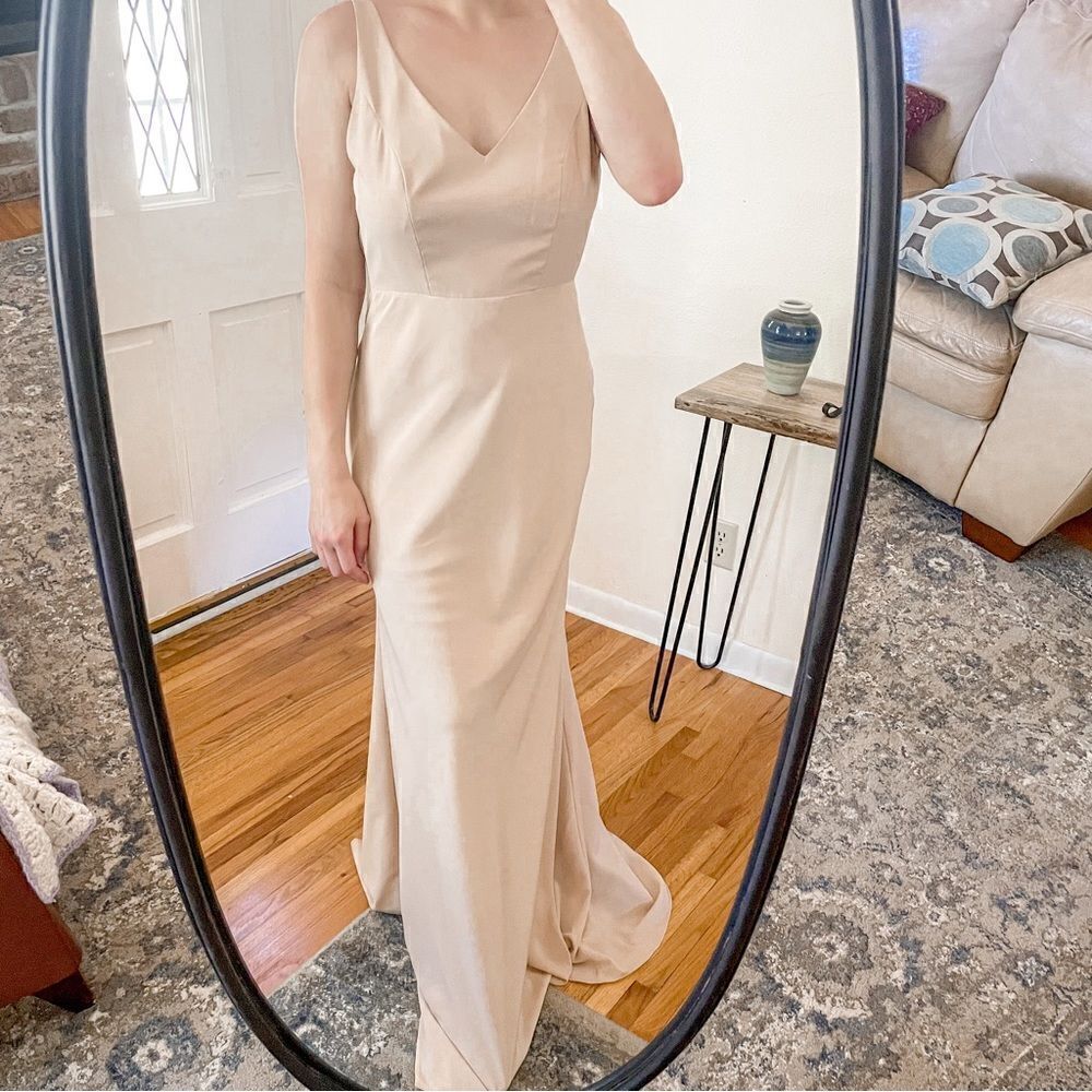 Jenny Yoo V-Neck Bridesmaid Maxi Dress Nude 8